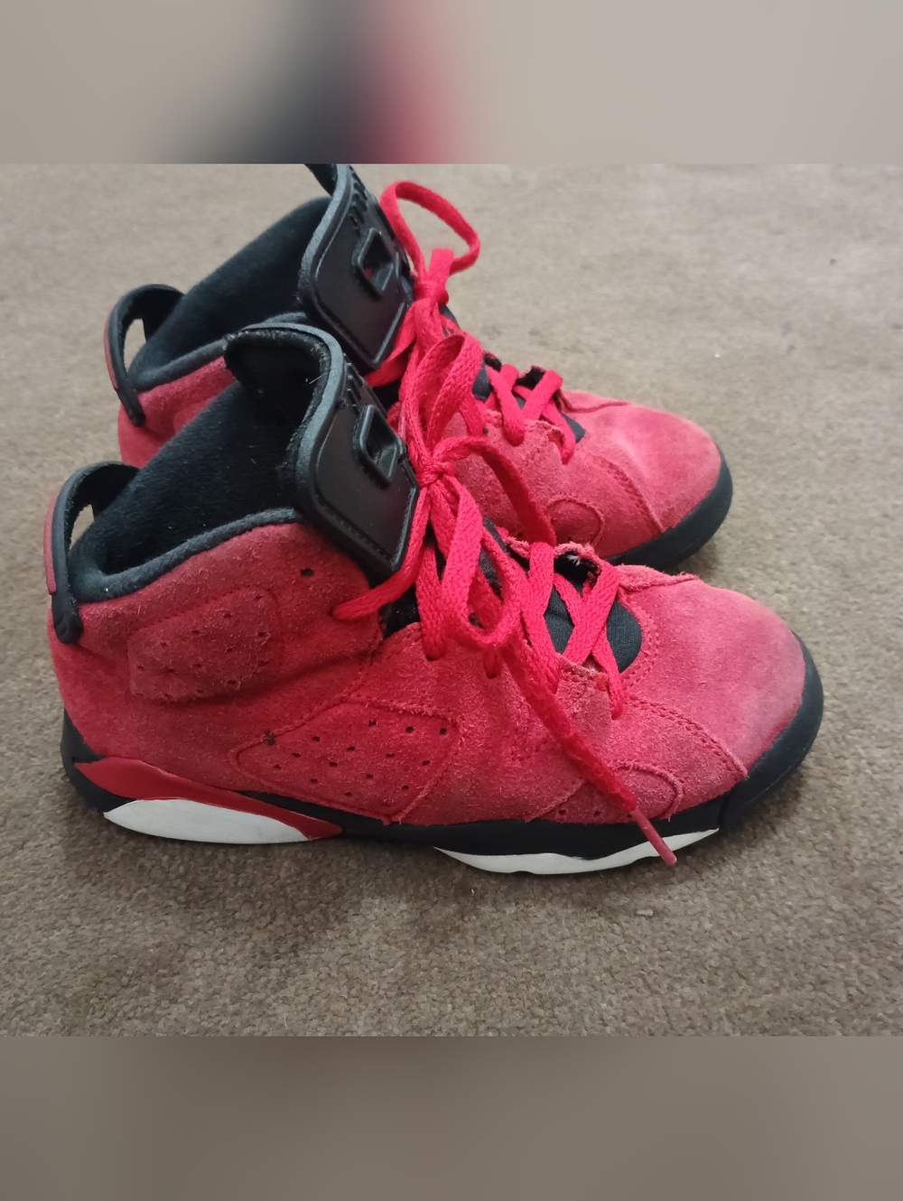 Jordan Kids Red Suede High-Top Sneakers with Black Accents